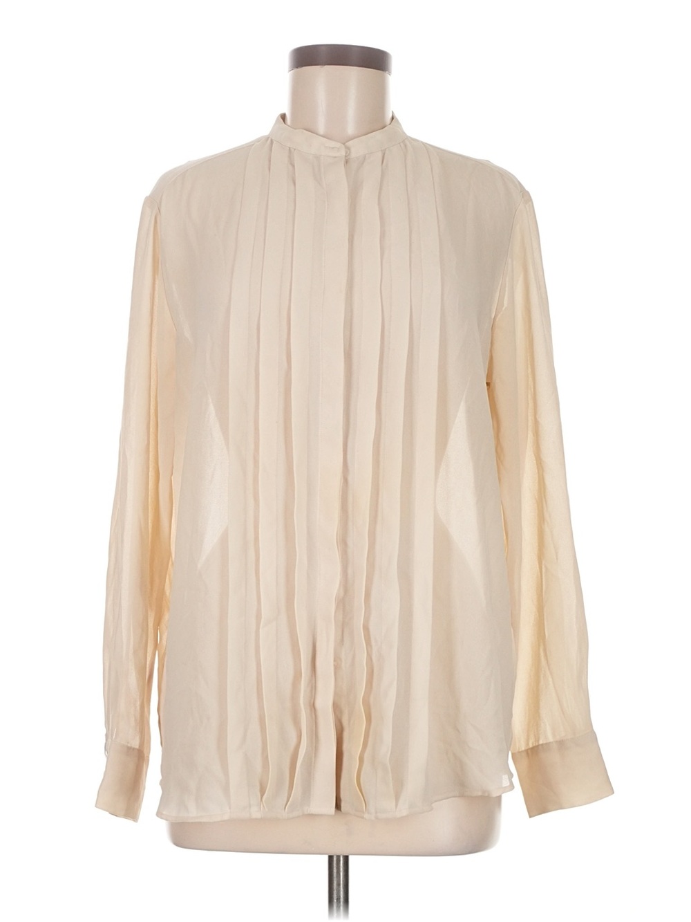 Uniqlo Cream Pleated Band-Collar Blouse